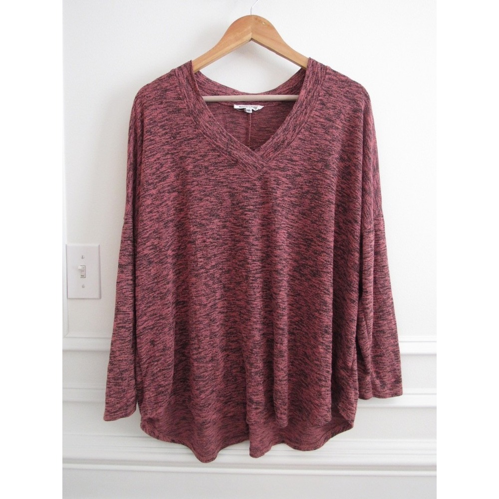 Workshop Republic Clothing Plus 1X Burgundy Marled V Neck Dolman Sweater Top